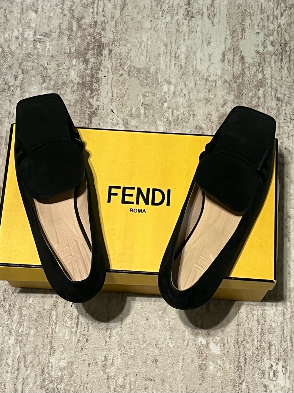 Fendi Black Suede Square-Toe Loafers